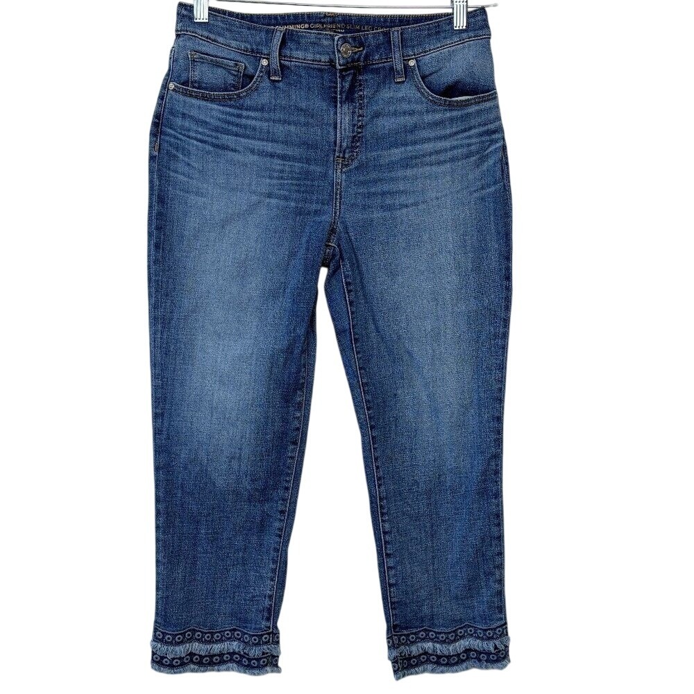 Chico's So Slimming Girlfriend Slim Leg Crop Jeans 6 Blue‎ Excellent